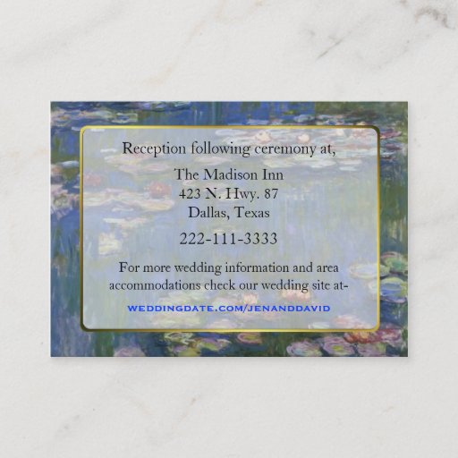 Customizable Fine Art Water Lilies Wedding enclosure cards Business Cards