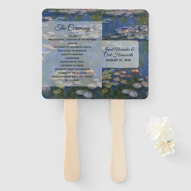Fine Art Water lilies Wedding Program Fan (Front and Back)