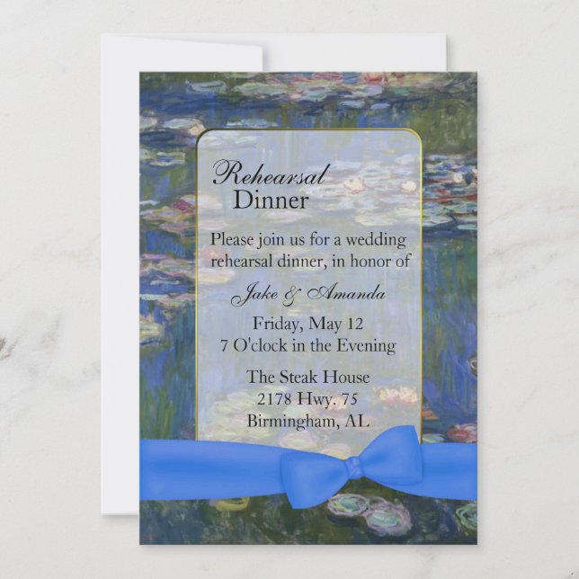 Fine Art Water Lilies Wedding Rehearsal Invitation (Front)
