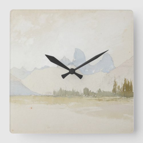 Fine Art Watercolor Landscape The Tetons Idaho Square Wall Clock