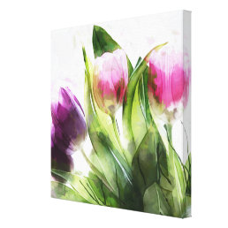 Fine Art Watercolor Painting of Tulips Canvas Print