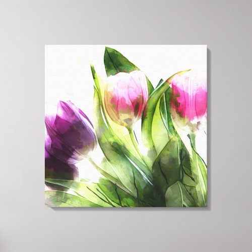 Fine Art Watercolor Painting of Tulips Canvas Print