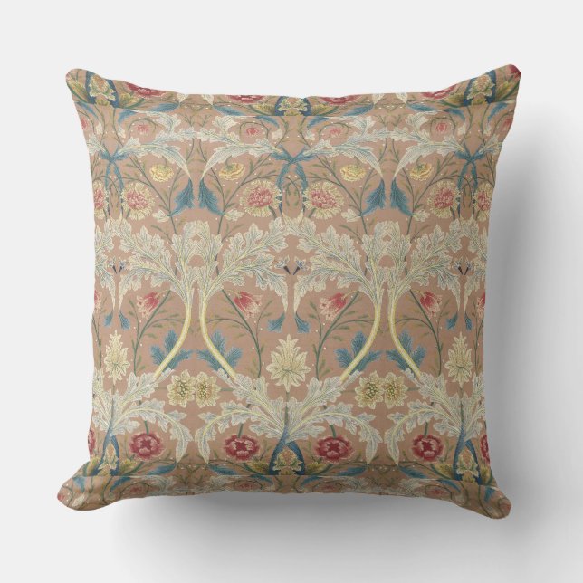 Fine Art William Morris Floral Embroidery Outdoor Pillow (Front)