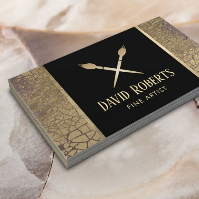 Fine Artist Art Teacher Modern Gold Crackle Business Card (Creator Uploaded)