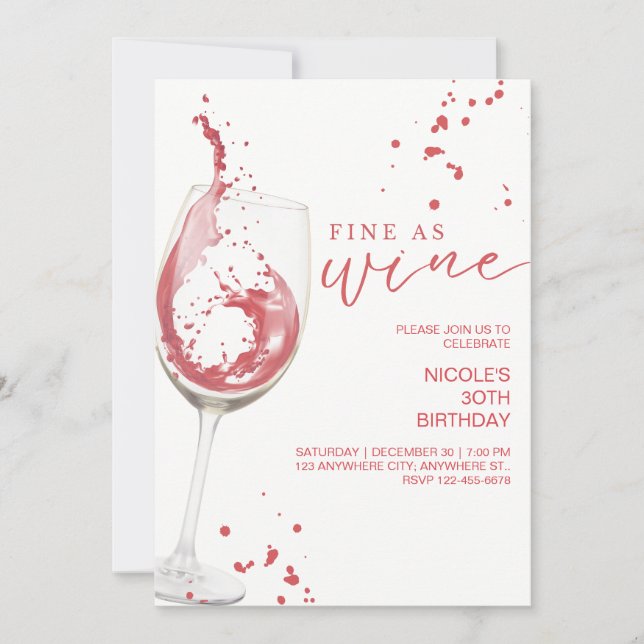 Fine as Wine Elegant Wine Tasting Birthday Invite (Front)