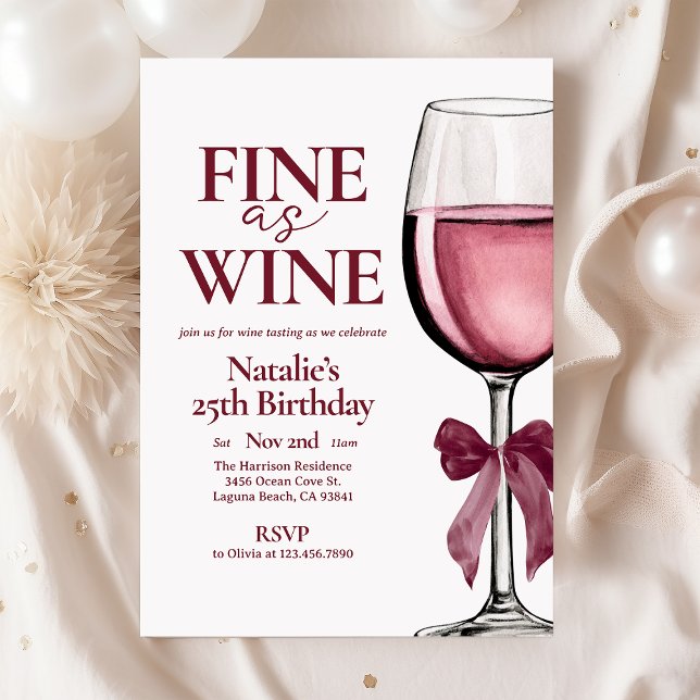 Fine As Wine Elegant Wine Tasting Vino Birthday Invitation (Creator Uploaded)