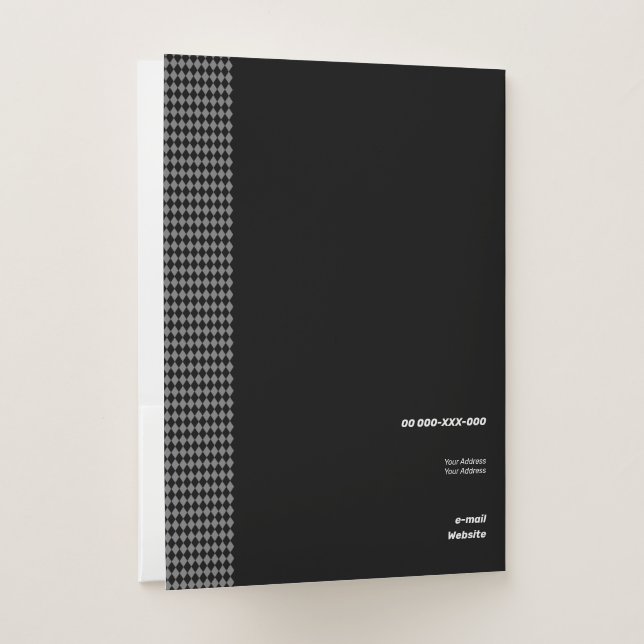 Fine Black Monochrome Small Rhombus Pocket Folder (Back)