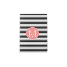 Fine Black Stripe with Coral Monogram Passport Holder