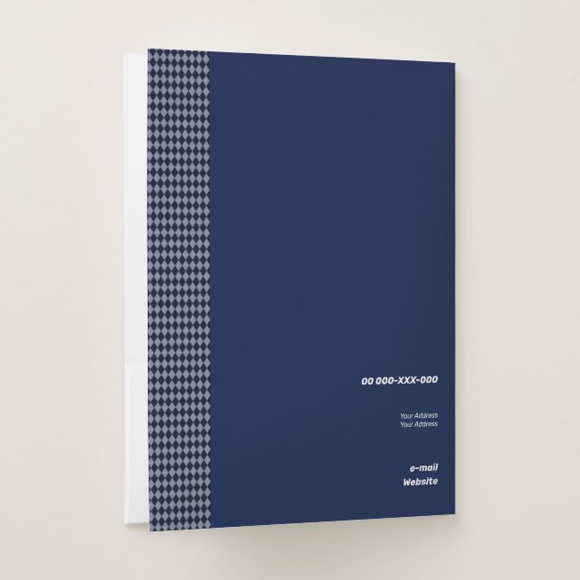 Fine Blue Monochrome Small Rhombus Pocket Folder (Back)