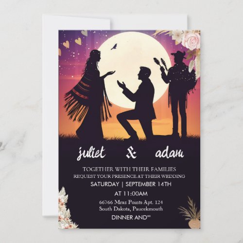 Fine bride boho rustic modern Twilight Wedding Invitation