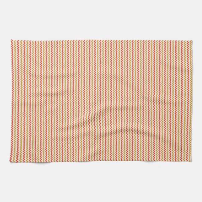Fine chevron zigzag ochre red pink kitchen towel (Horizontal)