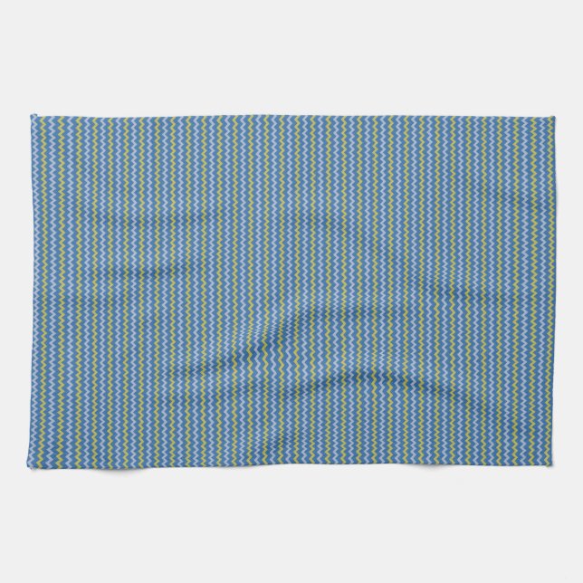 Fine chevron zigzag pattern blue green towel (Horizontal)