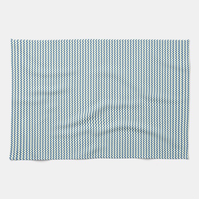 Fine chevron zigzag pattern denim blue and cream towel (Horizontal)