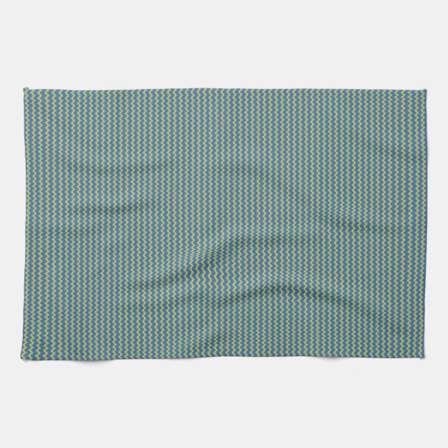 Fine chevron zigzag pattern green blue towel (Horizontal)