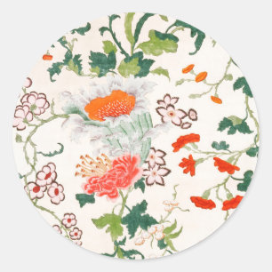 Fine Chinese silk flower design mid 18th century Classic Round Sticker