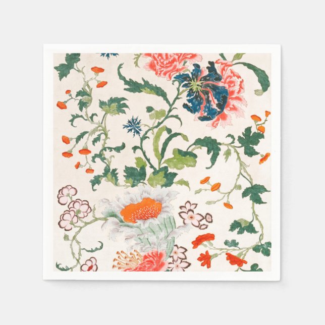 Fine Chinese silk flower design mid 18th century Napkins (Front)
