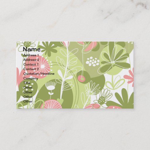 Customizable Cool Cute Pink Green White Floral Vector Business Card Templates