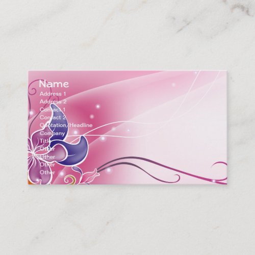 Pink Retro Flowers, Circles, Swirls Business Card Template