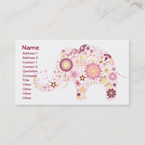 Cute Flower Elephant Floral Animal Vector Business Card Templates