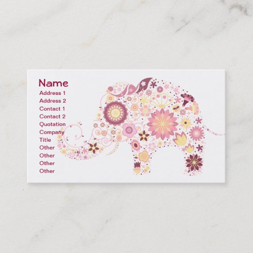 Customizable Cute Flower Elephant Floral Animal Vector Business Card Templates