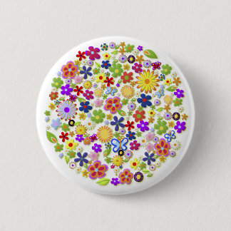 Fine Cool Flowers Cute Girly Retro Floral Pinback Button