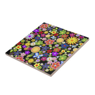 Fine Cool Flowers Cute Girly Retro Floral Tile