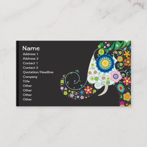 Cute Flower Elephant Floral Animal Vector Business Card Template