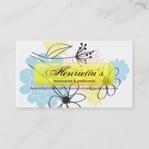 Pink Yellow Aqua Pastel Retro Floral Business Card Templates