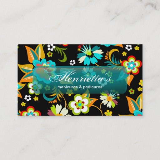 Customizable Cute Vintage Aqua on Black Floral Business Card