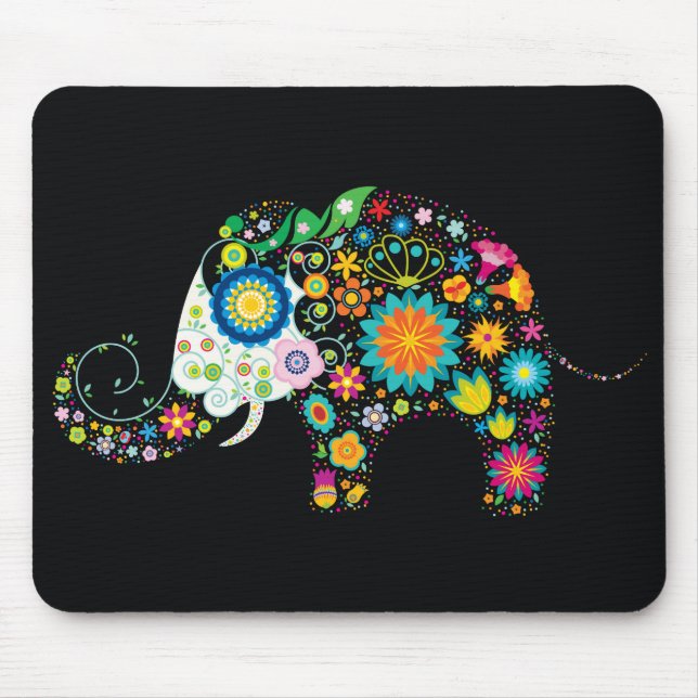 Fine Cute Flower Elephant Floral Fashion Mouse Pad (Front)