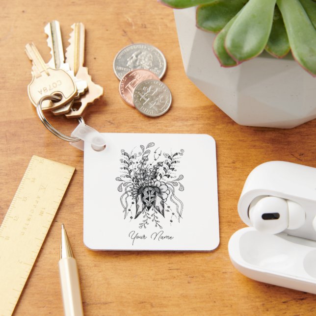 Fine doodling style bloom  -  keychain (Desk)
