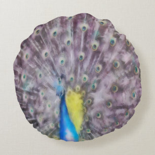 Fine Feather Peacock Mating Plumage Round Pillow