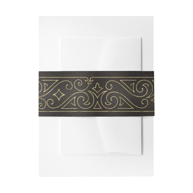 Fine Filigree Gold Border Wedding ID871 Invitation Belly Band (Front Example)