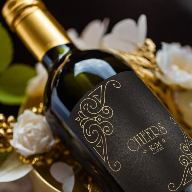 Fine Filigree Gold Wedding Cheers ID871 Wine Label (Creator Uploaded)