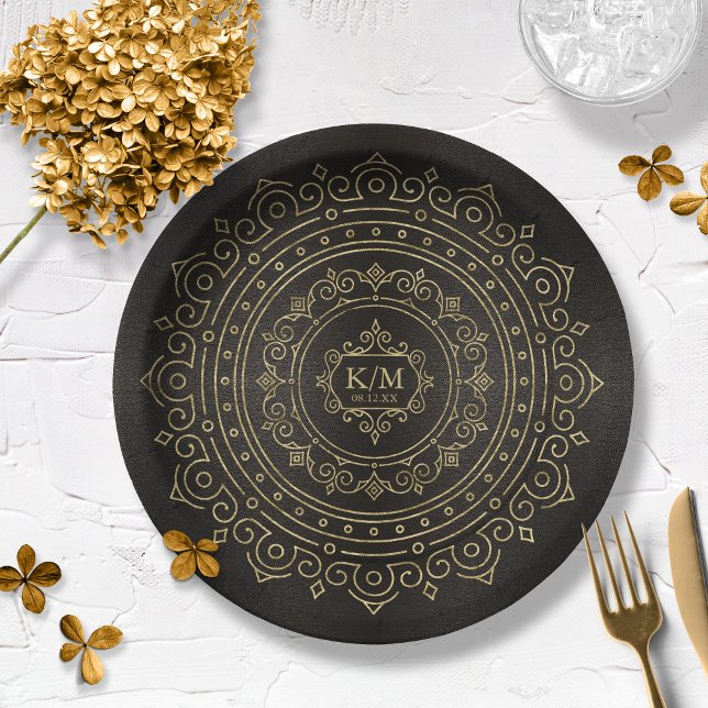 Fine Filigree Gold Wedding ID871 Paper Plates (Creator Uploaded)