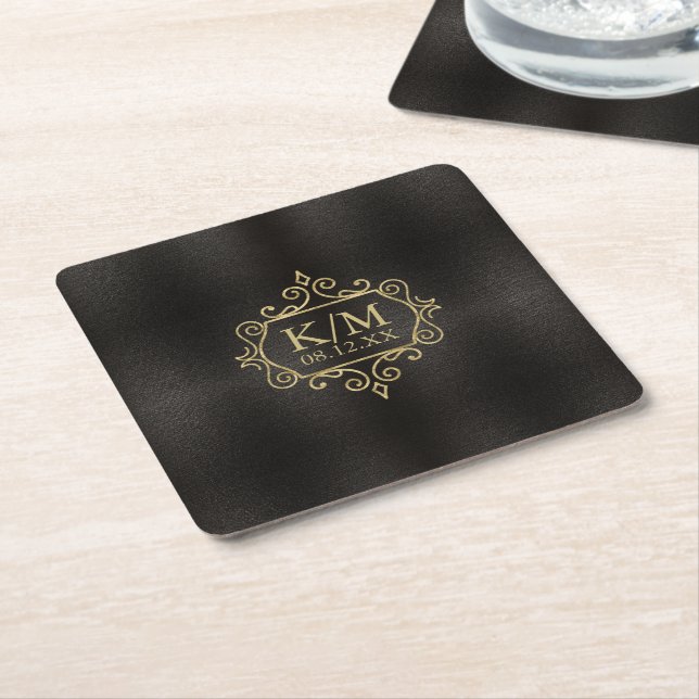 Fine Filigree Gold Wedding ID871 Square Paper Coaster (Angled)