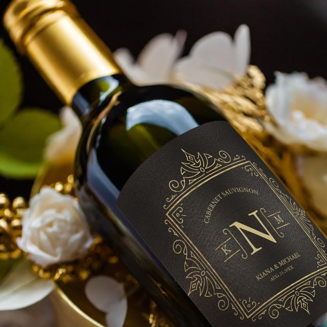 Fine Filigree Gold Wedding ID871 Wine Label (Creator Uploaded)