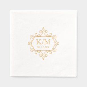 Fine Filigree Gold Wedding Initials ID871 Foil Napkins