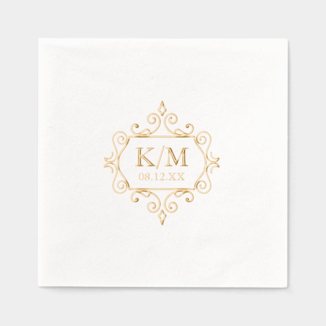 Fine Filigree Gold Wedding Initials ID871 Foil Napkins (Front)