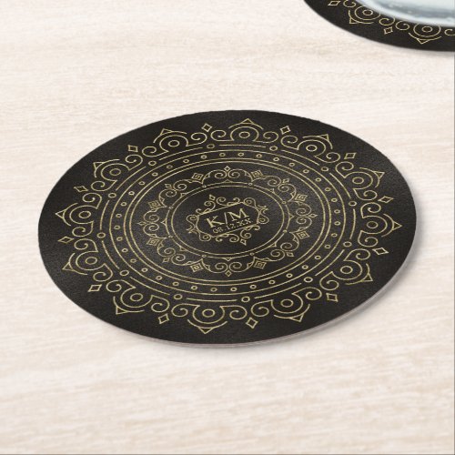 Fine Filigree Gold Wedding Mandala ID871 Round Paper Coaster