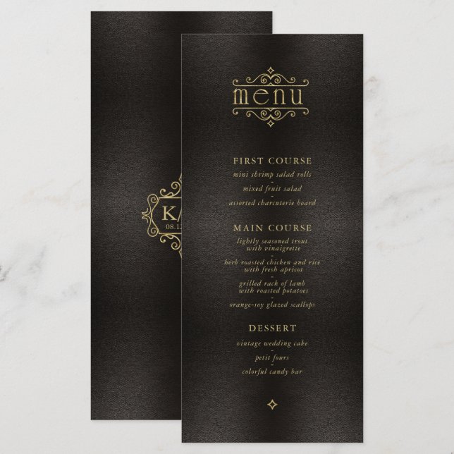 Fine Filigree Gold Wedding Menu V2 ID871 (Front/Back)