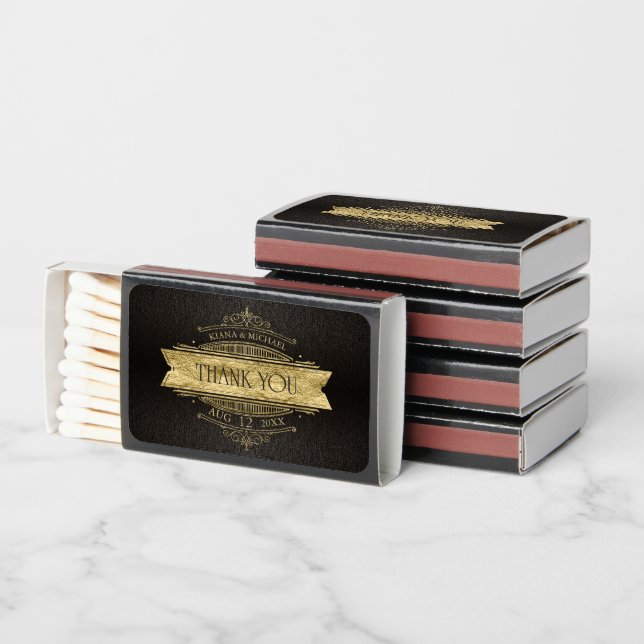 Fine Filigree Gold Wedding Thank You ID871 Matchboxes (Stacked)