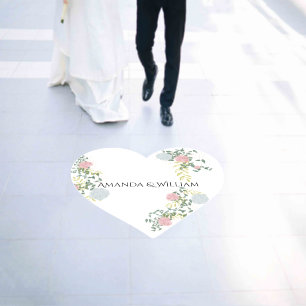 Fine Floral Watercolor heart-shaped wedding Floor Decals