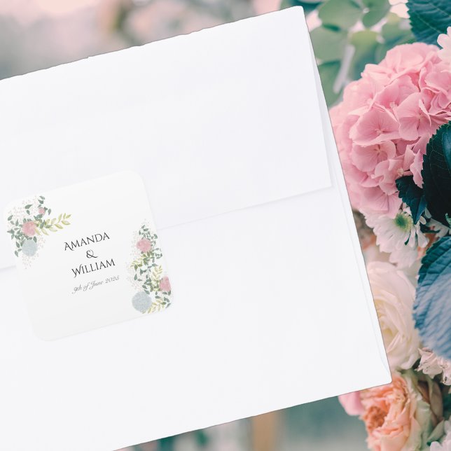Fine Floral Watercolor Wedding Square Sticker (Creator Uploaded)