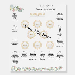 Fine Floral Wedding seating chart with plan Foam Board