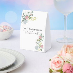 Fine Floral Wedding table number & guests Paper Table Tent