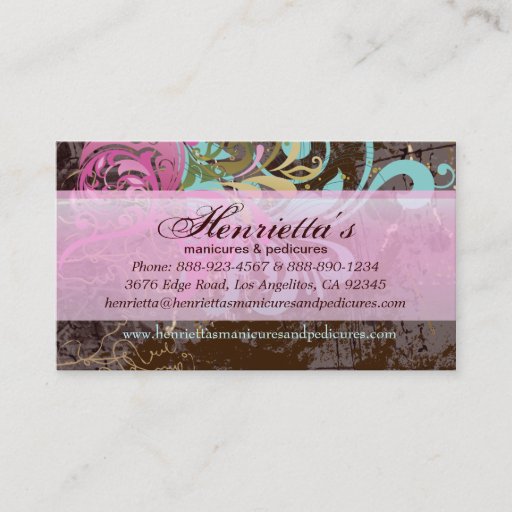 Customizable Cute Retro Pink Aqua Floral Business Card Template