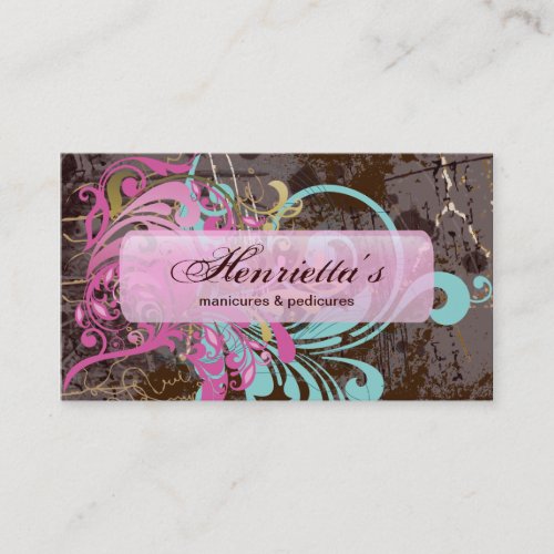 Cute Retro Pink Aqua Floral Business Cards