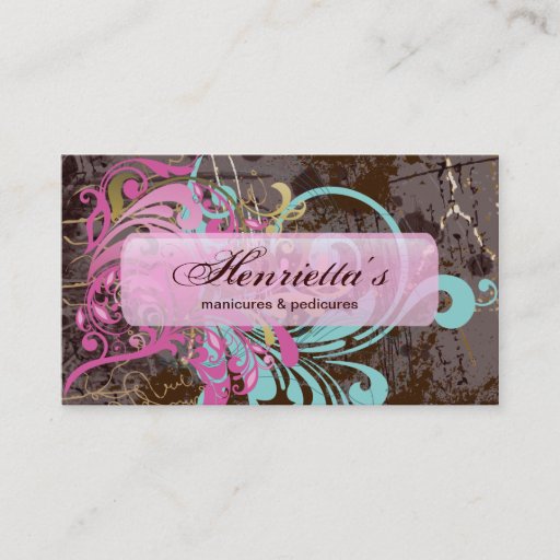 Customizable Cute Retro Pink Aqua Floral Business Cards