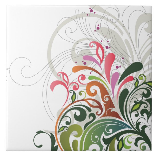 Fine Flower Cool Cute Girly Retro Floral Ceramic Tile (Front)